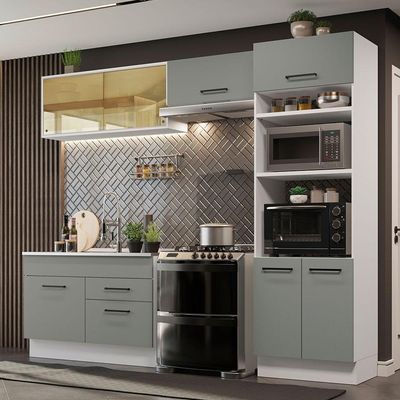 Cozinha Completa 270005 Com Armário E Balcão Branco/Cinza