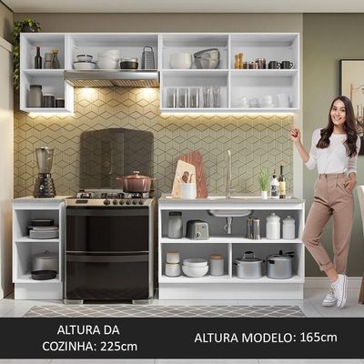 Armário De Cozinha 240Cm Glamy 10 Branco/Rustic
