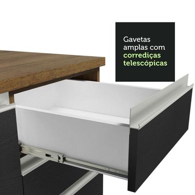 Armário De Cozinha 260Cm Rustic/Preto Glamy 04 Rustic/Preto