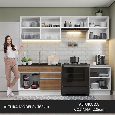 Armário De Cozinha 260Cm Glamy 04 Branco/Rustic