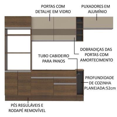 Cozinha Completa Safira Rustic/Crema Armário Balcão Madesa