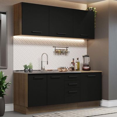 Cozinha Completa 180001 Com Armário E Balcão Rustic/Preto
