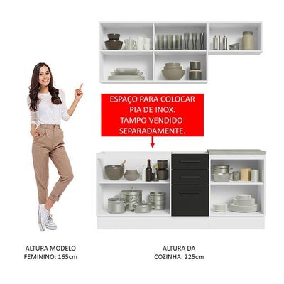 Cozinha Completa 180003 Com Armário E Balcão Branco/Preto