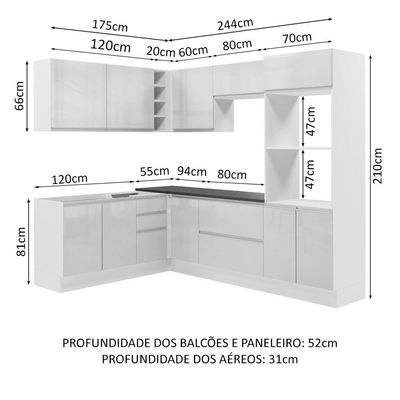 Cozinha Completa De Canto Mdf Madesa Acordes Branco Brilho