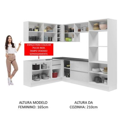 Cozinha Completa De Canto Mdf Madesa Acordes Branco Brilho