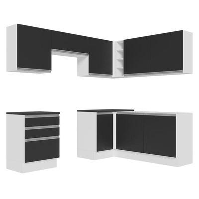 Armário De Cozinha Completa De Canto Mdf 409cm Branco preto