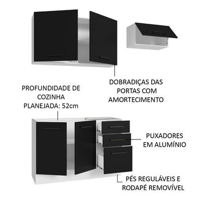 Armário De Cozinha Compacta 180cm Branco/preto Agata Madesa