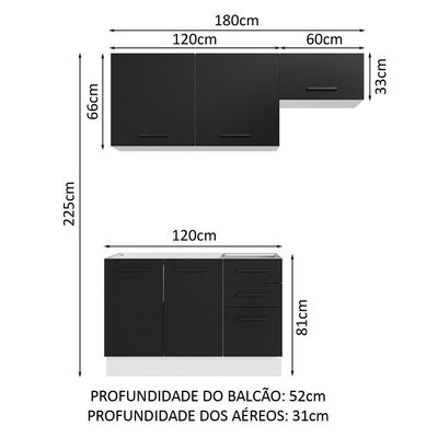 Armário De Cozinha Compacta 180cm Branco/preto Agata Madesa