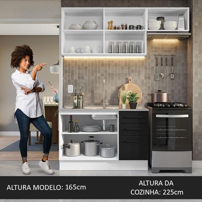 Armário De Cozinha Compacta 180cm Branco/preto Agata Madesa