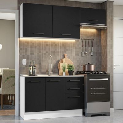 Armário De Cozinha Compacta 180cm Branco/preto Agata Madesa