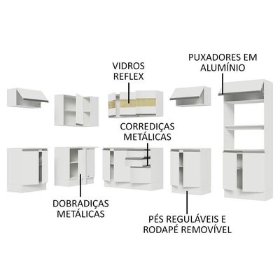 Armário De Cozinha Completa De Canto 100% Mdf 447cm Branco Smart Madesa 02 Branco