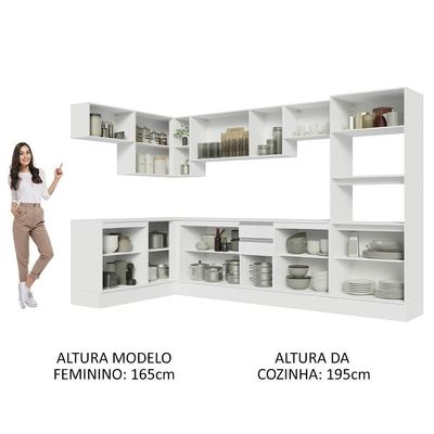 Armário De Cozinha Completa De Canto 100% Mdf 447cm Branco Smart Madesa 02 Branco