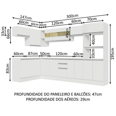 Armário De Cozinha Completa De Canto 100% Mdf 447cm Branco Smart Madesa 02 Branco