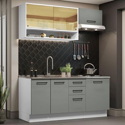 Cozinha Completa 180004 Com Armário E Balcão Branco/Cinza