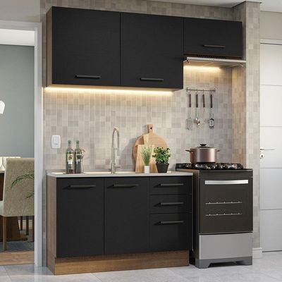 Armário De Cozinha Compacta 180cm Rustic/preto Agata Madesa