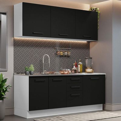Cozinha Completa 180001 Com Armário E Balcão Branco/Preto