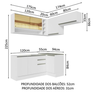 Armário De Cozinha 349Cm Branco Glamy 06 Branco