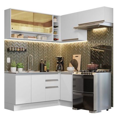 Armário De Cozinha 349Cm Branco Glamy 06 Branco