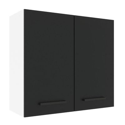 Armário Aéreo 70 Cm 2 Portas Branco/Preto Branco/Preto