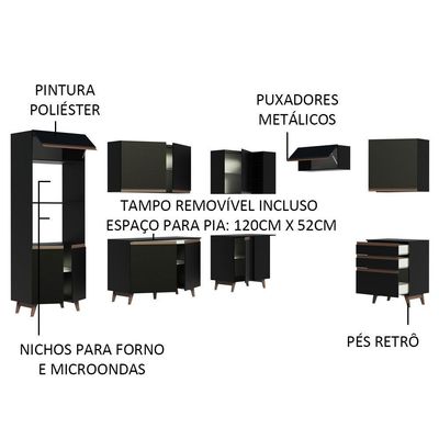 Cozinha Completa de Canto com Armário e Balcão Preto