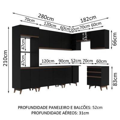 Cozinha Completa de Canto com Armário e Balcão Preto