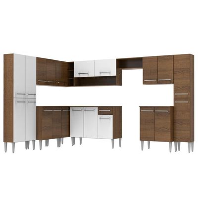 Cozinha Canto Reto Emilly Armário Balcão Branco Madesa