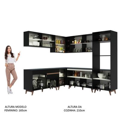 Cozinha Completa de Canto Reims Preto Madesa