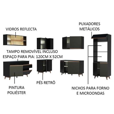 Cozinha Completa de Canto Reims Preto Madesa