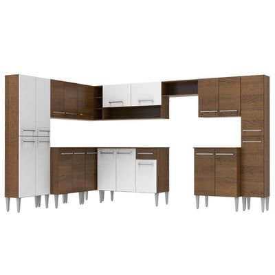Cozinha Canto Reto Emilly Armário Balcão Branco Madesa