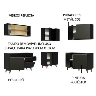 Cozinha Completa De Canto Madesa Reims 382001 Preto