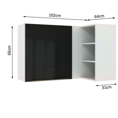 Armário Aéreo de Canto com Adega Lux 1 Porta Branco Preto