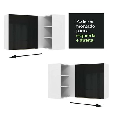 Armário Aéreo de Canto com Adega Lux 1 Porta Branco Preto