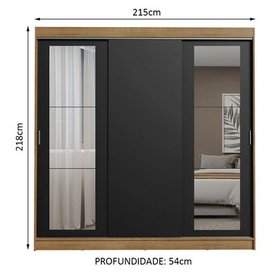 Guarda-roupa 3 Portas de Correr Espelhos 3 Gavetas Madesa