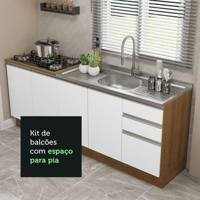 Kit Com 2 Balcões De Cozinha Madesa Glamy 4 Portas 3 Gavetas (sem Tampo E Pia) - Rustic/branco