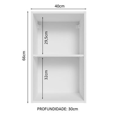 Armário Aéreo 40 Cm Com 2 Nichos Abertos Para Cozinha Branco
