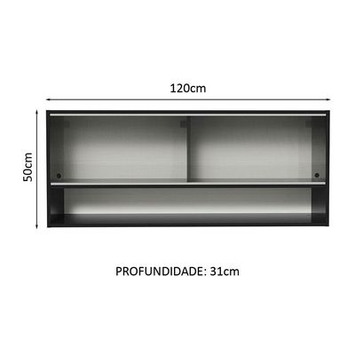 Armário Aéreo 120cm 2 Portas Correr Vidro Pontilhado 1 Nicho Preto Reims Madesa Preto