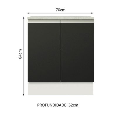 Balcão de Cozinha Madesa Glamy 70cm 2 Portas Branco Preto
