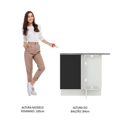 Balcão de Canto Madesa Agata 1 Porta Branco Preto