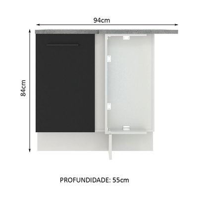 Balcão de Canto Madesa Agata 1 Porta Branco Preto
