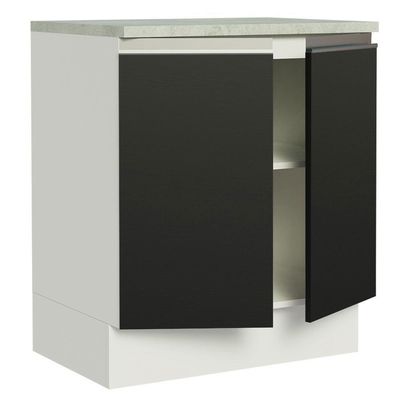 Balcão de Cozinha Madesa Glamy 70cm 2 Portas Branco Preto