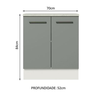 Balcão de Cozinha Agata 70cm 2 Portas Branco Cinza
