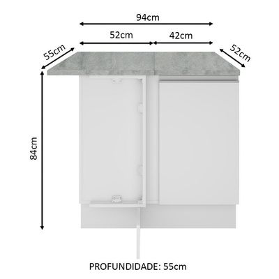 Balcão de Canto Glamy 1 Porta Branco Madesa