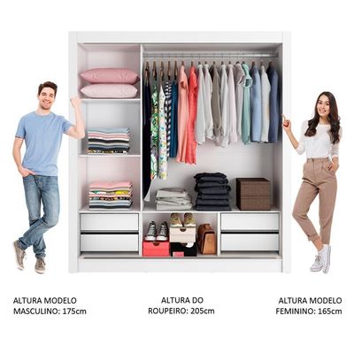 Guarda Roupa Lyon Plus Portas Correr Espelho Branco Madesa