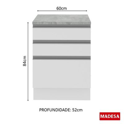 Balcão Glamy Branco 3 Gavetas Madesa