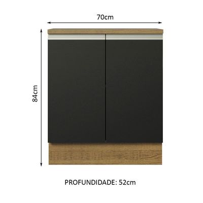Balcão de Cozinha Madesa Glamy 70cm 2 Portas Preto