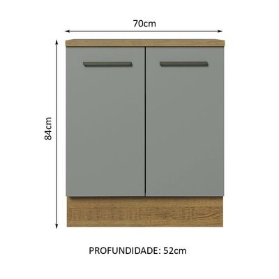 Balcão de Cozinha Agata 70cm 2 Portas Rustic Cinza
