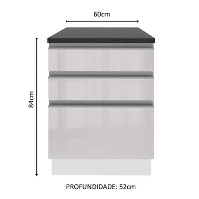 Balcão Madesa Acordes 100% Mdf 60 Cm 3 Gavetas Frentes