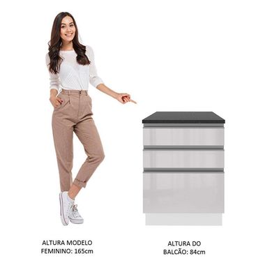 Balcão Madesa Acordes 100% Mdf 60 Cm 3 Gavetas Frentes