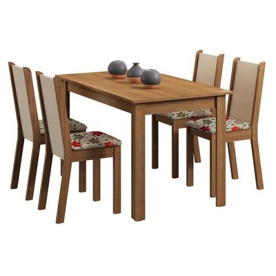Conjunto Sala de Jantar Madesa Mesa Tampo Madeira - 4 Cadeiras