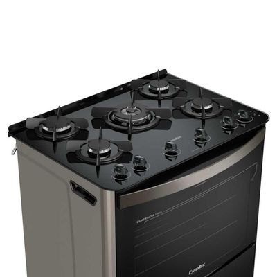 Fogão a Gás 5 Bocas Esmeralda Glass Preto Mesa Vidro